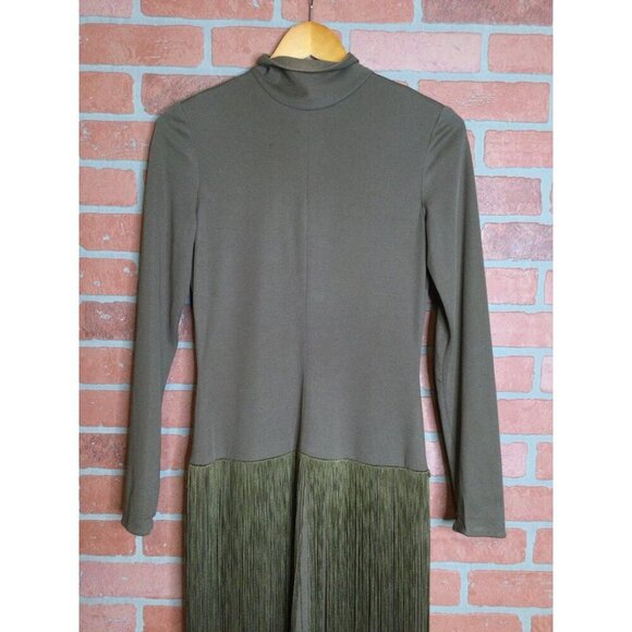 Vintage Lilli Diamond Women's Turtleneck Knit Fringe Dress Brown Size 10 - Picture 2 of 8